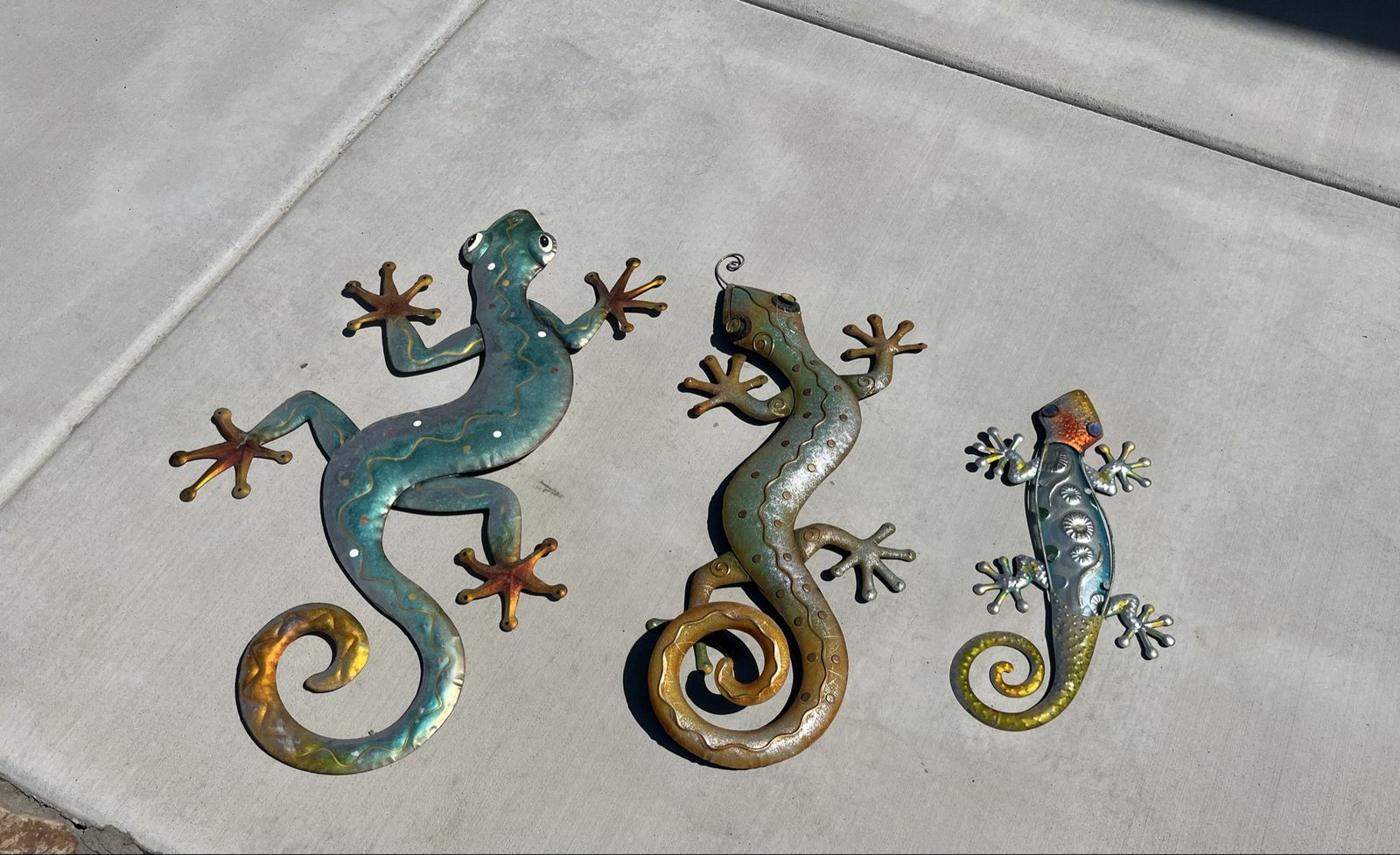 Set of 3 Colorful Metal Gecko Wall Art 