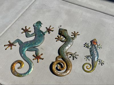 Set of 3 Colorful Metal Gecko Wall Art