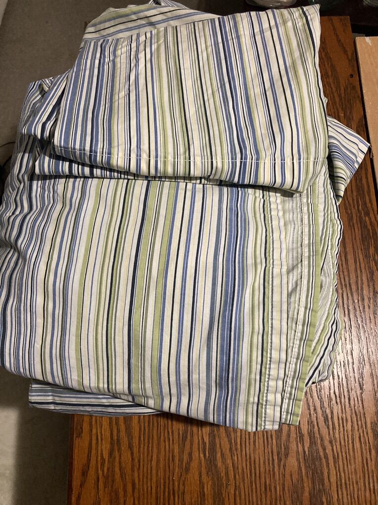 Blue Green Striped Full Queen Sheets Set