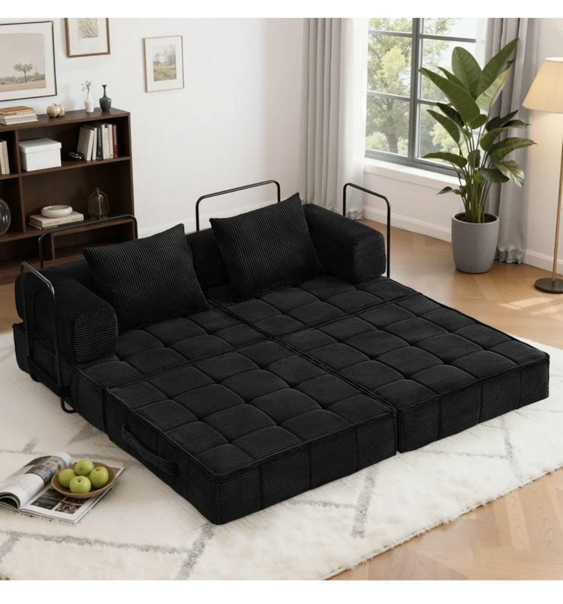 Korser Corduroy Folding Mattress Couch with Fixed-Shape Frame Convertible Modular Floor Sleeper Sof
