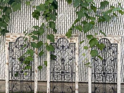 Set of 3 Rustic Distressed Wood & Wrought Iron Arch Wall Decor Panels