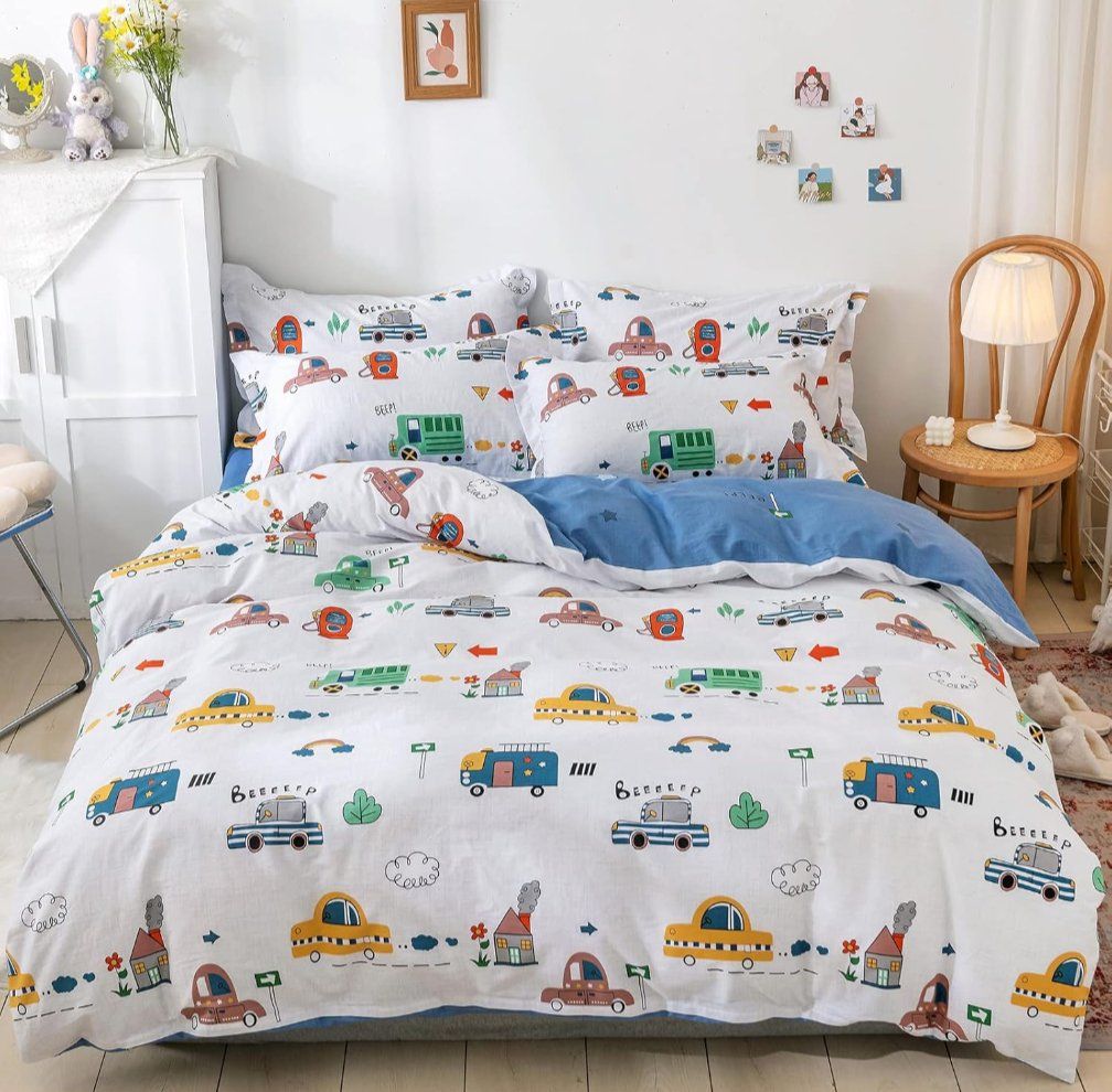 New Kids Full Size Car theme Duvet Cover and Two Pillowcases