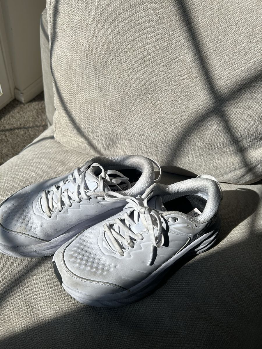 Hoka One One Bondi SR White Leather Walking/Running Shoes - Women's Size 7 Wide
