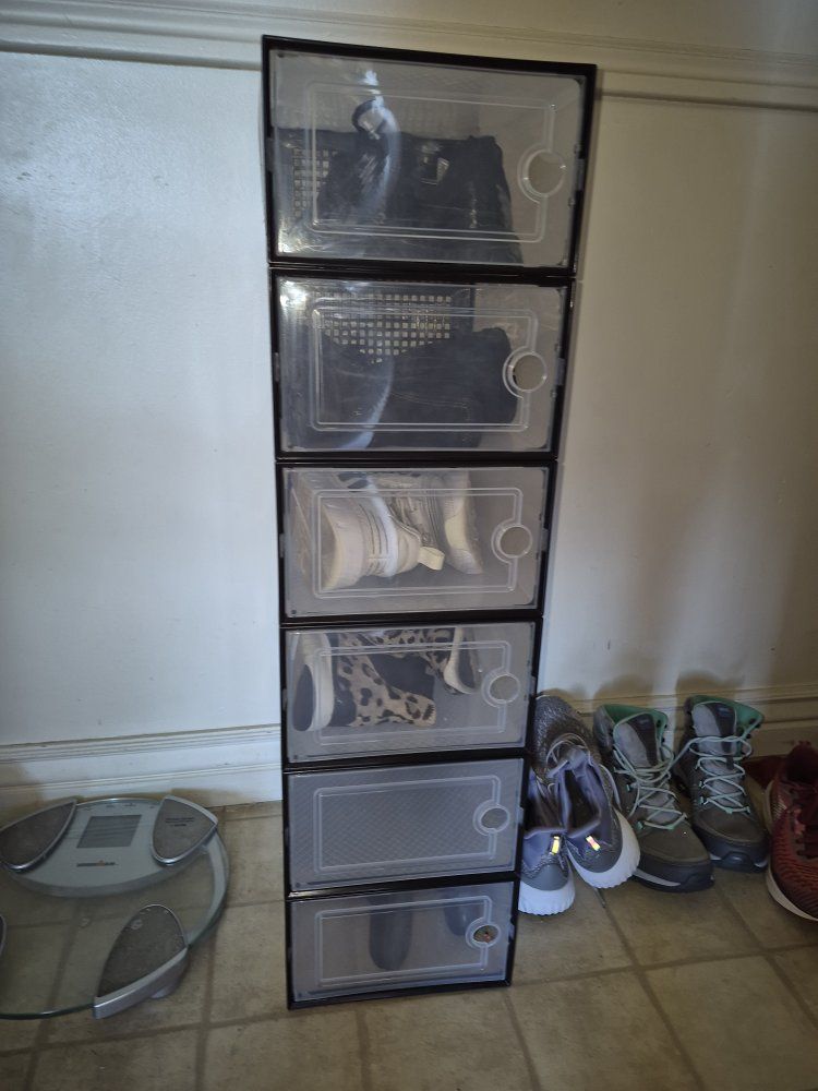 6 Shoe Organizer Boxes with Door Stackable