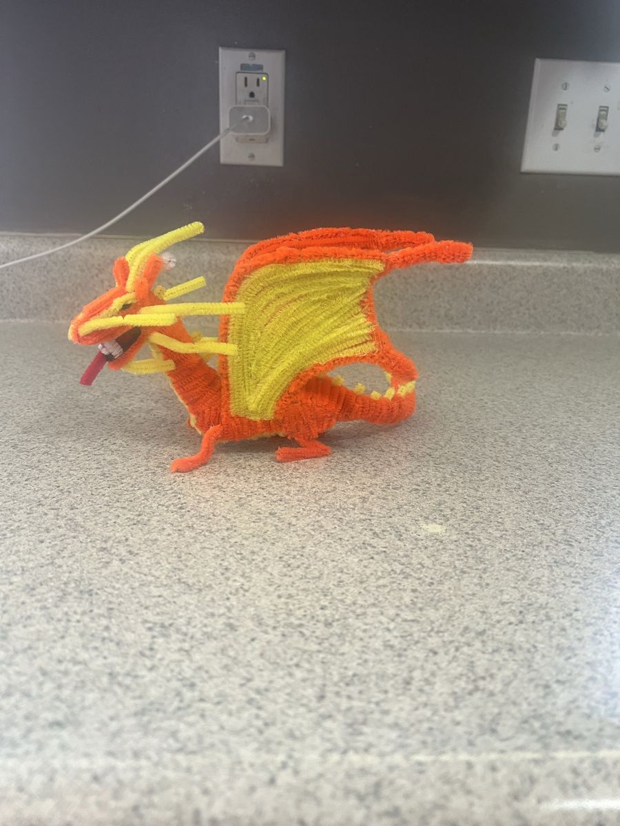 Handmade Orange and Yellow Pipe Cleaner Dragon Figurine Craft Art