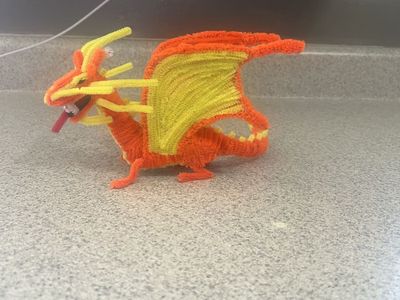 Handmade Orange and Yellow Pipe Cleaner Dragon Figurine Craft Art