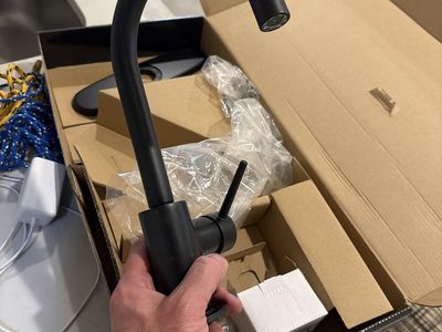 Free Black Gooseneck Kitchen Faucet Single Handle Modern Design