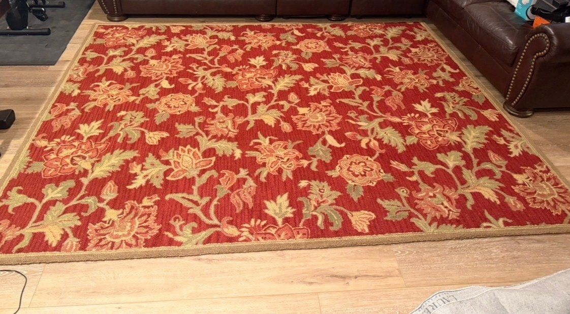 Pottery Barn Palampore Wool Area Rug 8' x 10' Red Floral Pattern