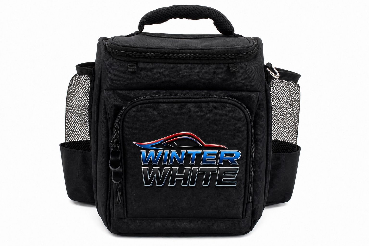 Insulated Black Cooler Detail Bag with 8 detail products - Winter White Graphic with Side Mesh Pockets