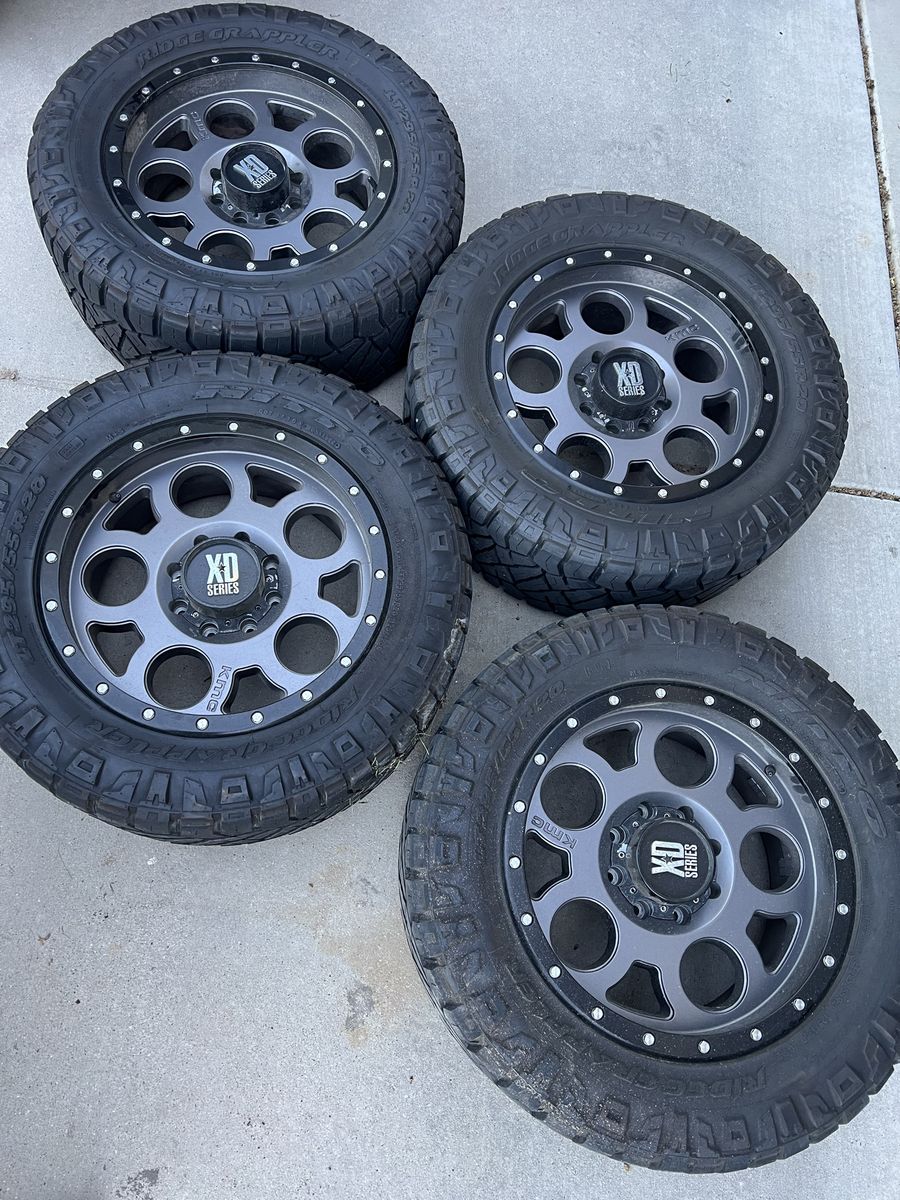 8x6.5 KMC Wheels Nitto Ridge Grappler 295/55R20 Tires
