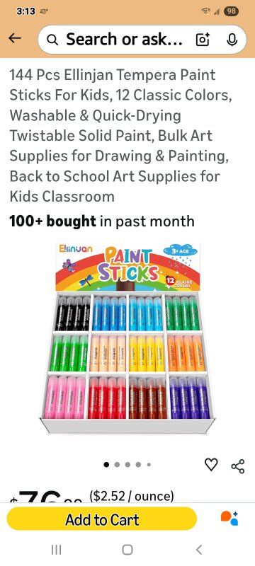 New! 144 Count 12 Colors Paint Sticks