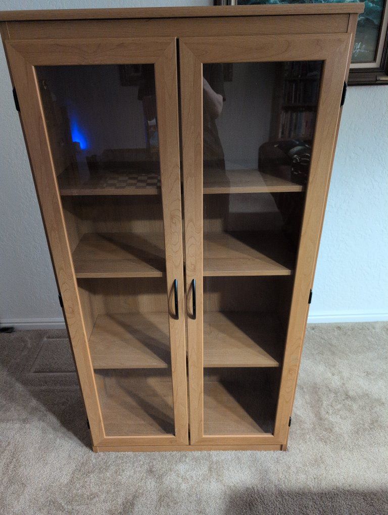 Wooden Display Cabinet with Glass Doors and Adjustable Shelves