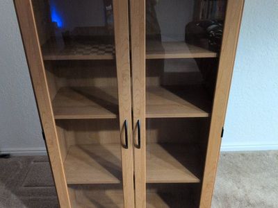 Wooden Display Cabinet with Glass Doors and Adjustable Shelves