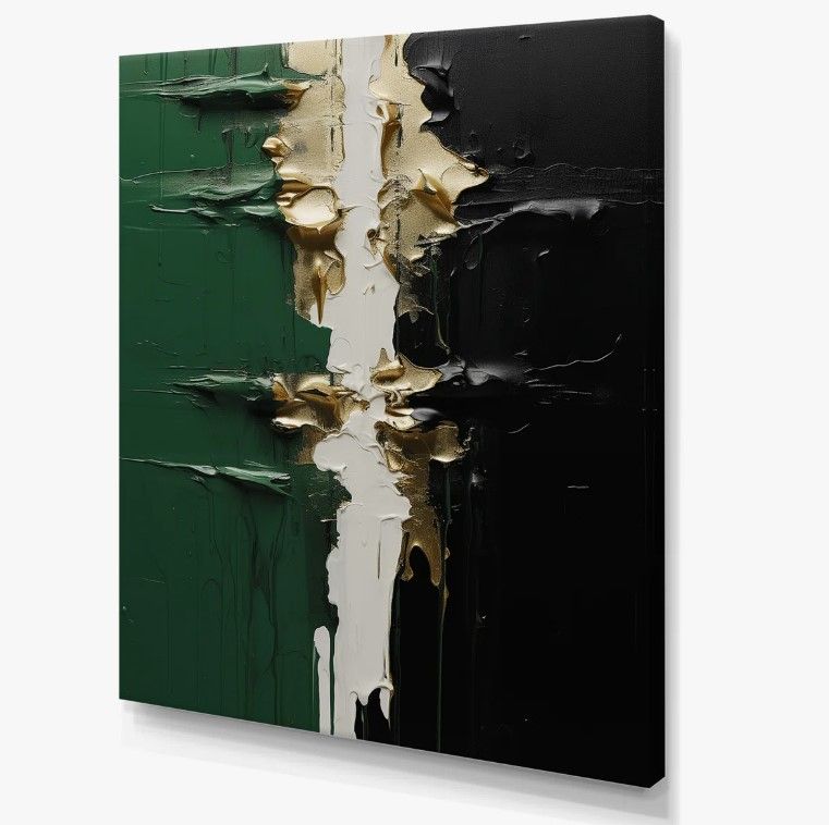34" x 44" Golden Green And Black Ink Merge II Canvas Wrapped Wall Art