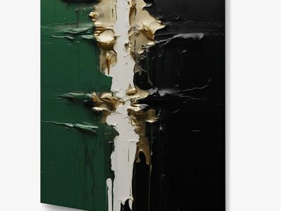 34" x 44" Golden Green And Black Ink Merge II Canvas Wrapped Wall Art