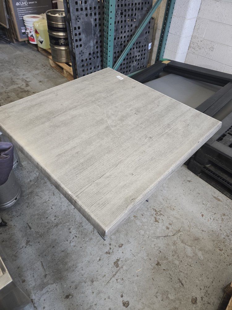 Folding Gray Wood Grain Outsoor Tabletops with Black Metal Base