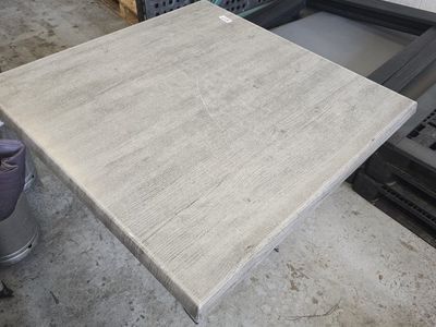 Folding Gray Wood Grain Outsoor Tabletops with Black Metal Base