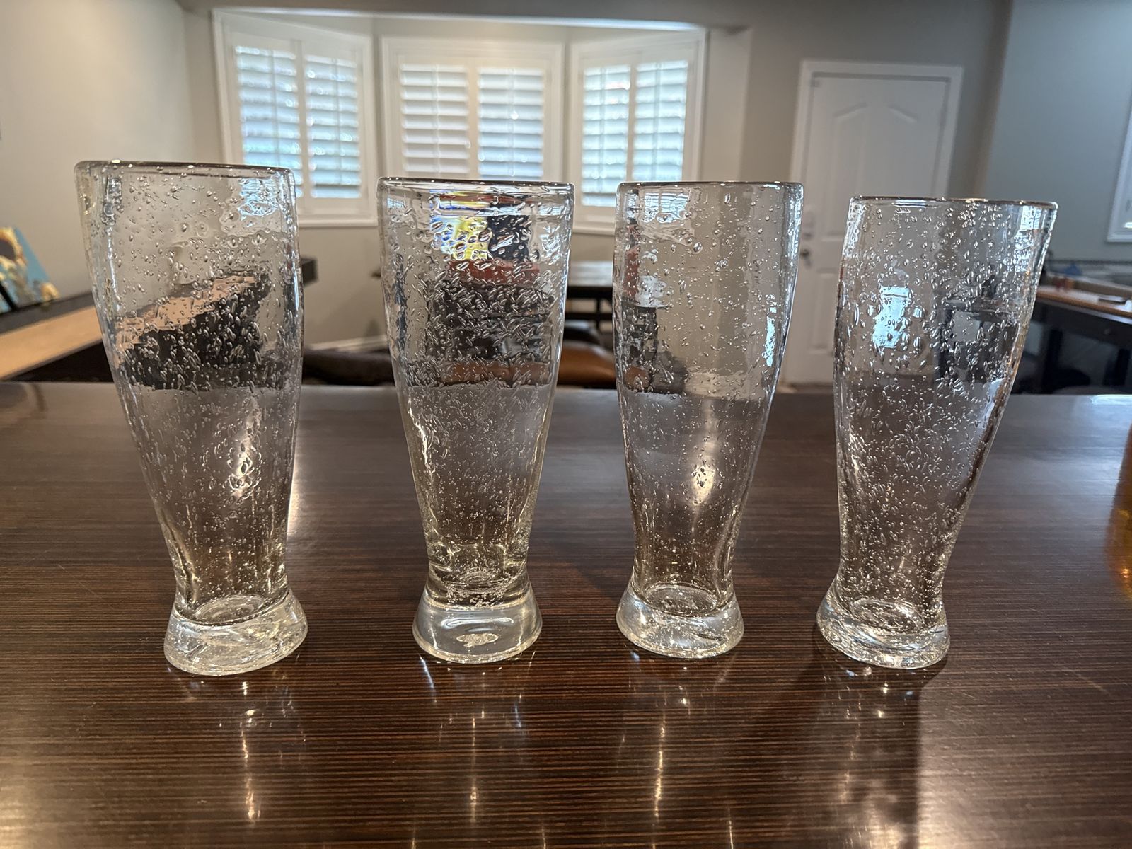Handblown Glass Pilsner Beer Glasses, Set of 4, Bubble Glass Design
