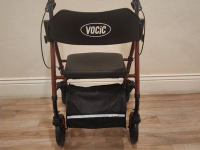 VOCIC 4-Wheel Rollator Walker With Padded Seat –Maroon Red, 330 lb Capacity (FrontStorage Bag For Easy Access)