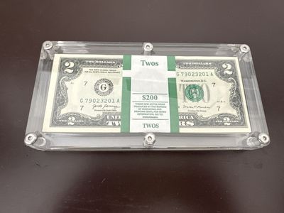 100 Sequential $2 Bills in Acrylic Display Case – $200 Face Value