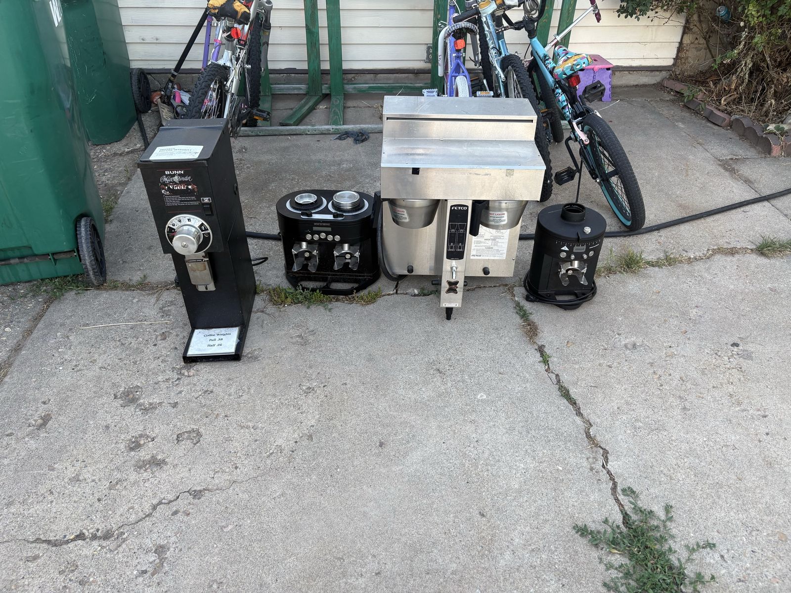 Commercial Coffee Brewing & Grinding Equipment: Bunn Grinder, Fetco CBS-2032e Brewer, Grind On Demand