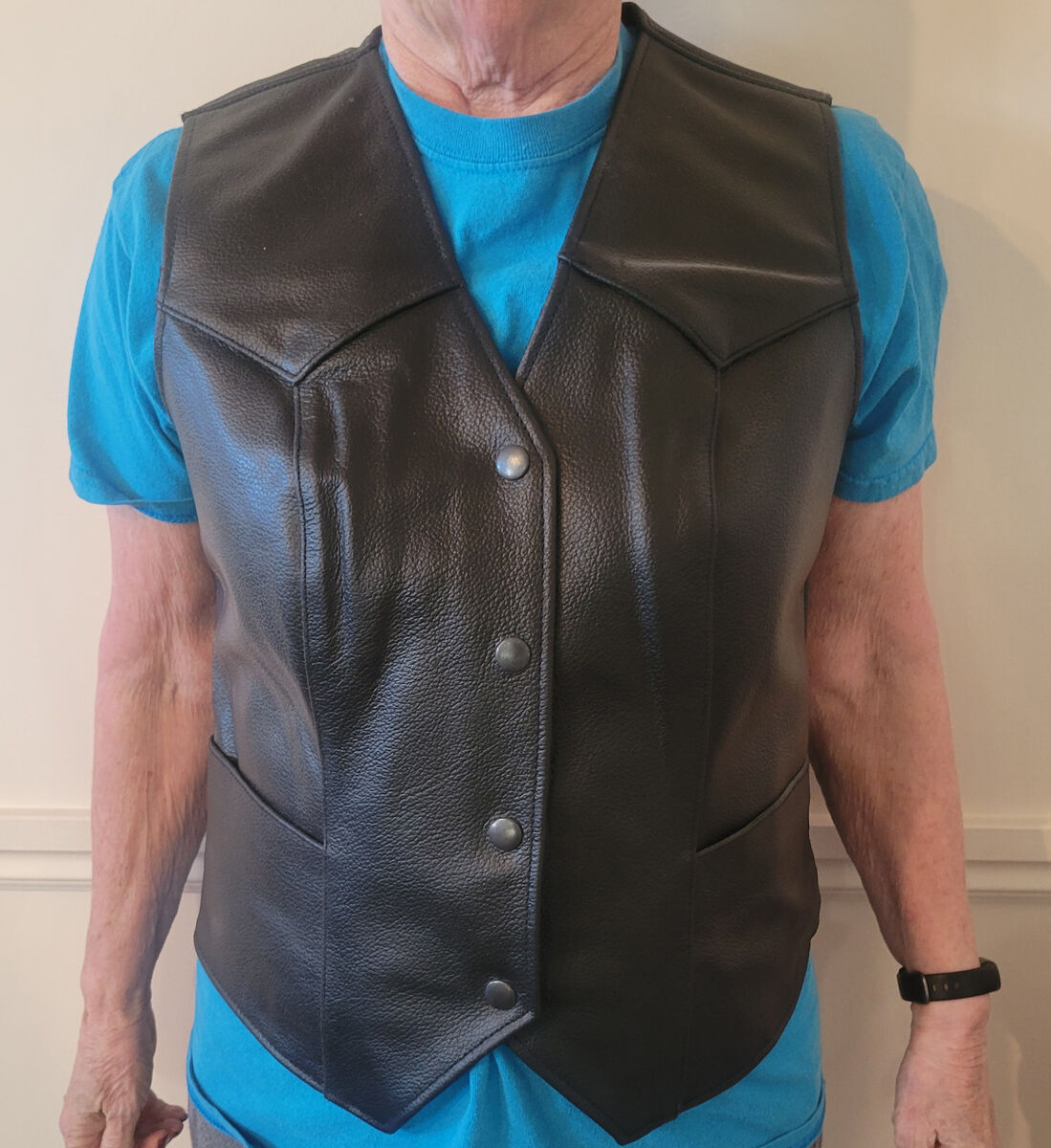 Petite Womans black leather vest