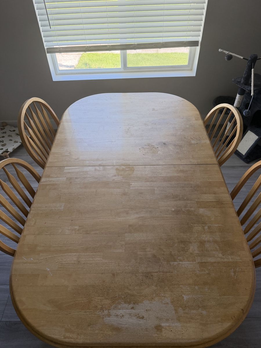 Wooden Dining Table with Spindle Back Chairs