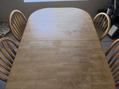 Wooden Dining Table with Spindle Back Chairs