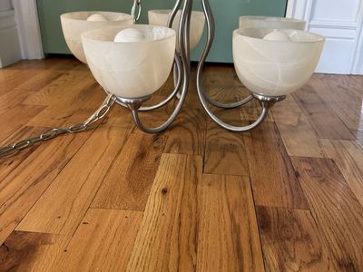 Brushed Nickel Chandelier with Alabaster Glass Shades - 5-Light Fixture