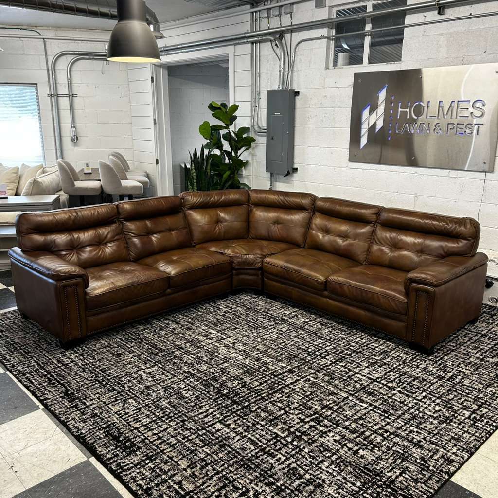COSTCO HARRISON LEATHER SECTIONAL in BROWN!!