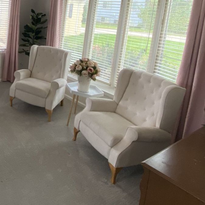 Matching White Tufted Armchairs