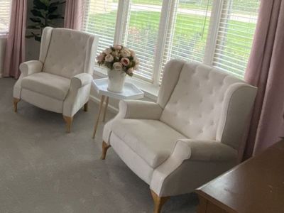 Matching White Tufted Armchairs