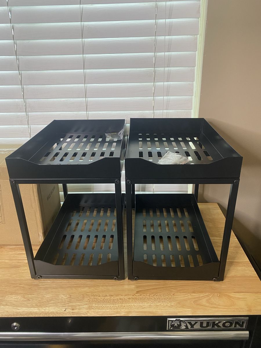 Set of 2 Black Metal Under-Sink Sliding Storage Organizer Racks