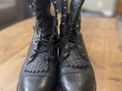 Justin Men's Black Textured Leather Lace-Up Kiltie Packer Boots - Size 11.5 D