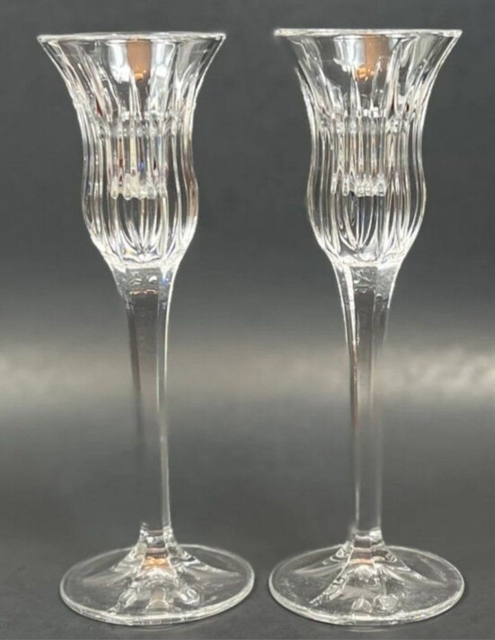 Vintage Mikasa Icicles Lead Crystal 8 In. Candlestick Holders Stemware Set Of Two