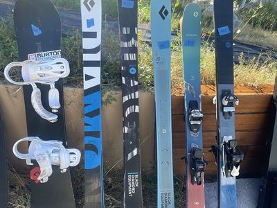 Black Diamond, Blizzard Skis and Burton Snowboard with Bindings