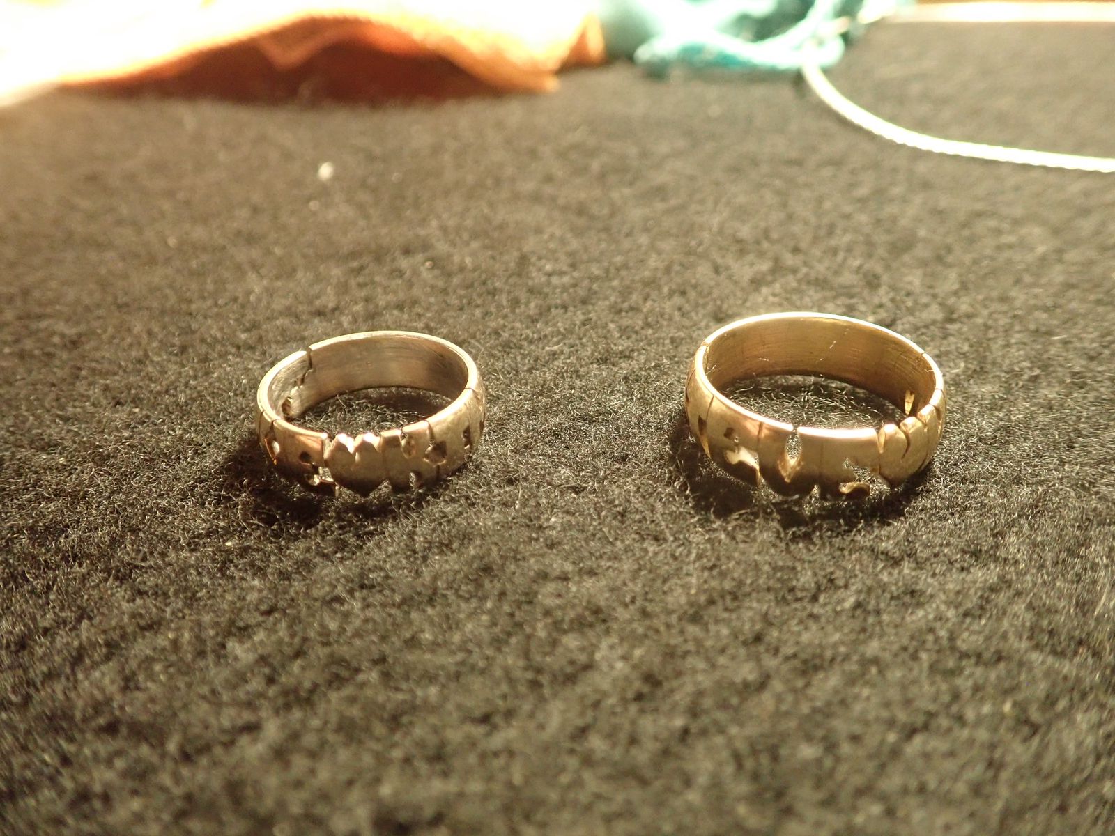 STEVE AND KIM: Matching 14k Gold Rings Carved "Steve Loves Kim" Size 6 and 9 (16.5mm and 18.9mm)