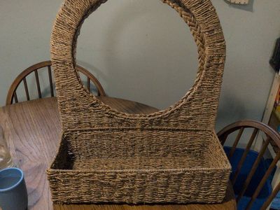Woven Wicker Storage Basket with Round Handle Accent