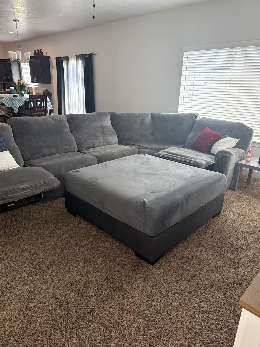 Gray microfiber Reclining Sectional Sofa with Oversized Ottoman & Covers