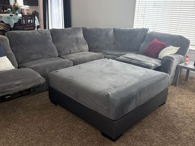 Gray microfiber Reclining Sectional Sofa with Oversized Ottoman & Covers