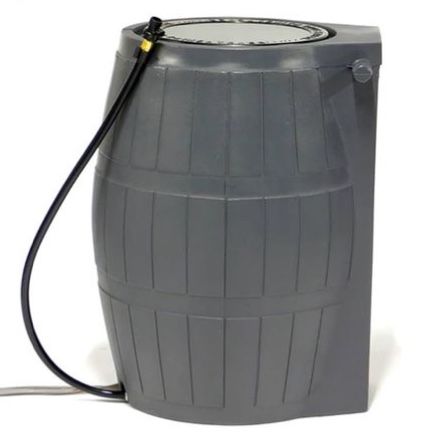 FCMP Outdoor Raincatcher 4000, Flat-Back Rain Water Barrel, 50-Gallon, Gray - Rainwater Collection Storage Container w/Side Spig