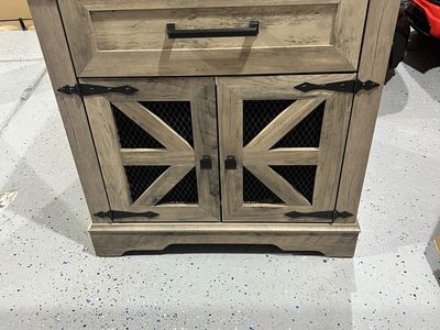 Farmhouse Nightstand with Charging Station, 1 Drawer, 2 Cabinets - Rustic Gray Finish