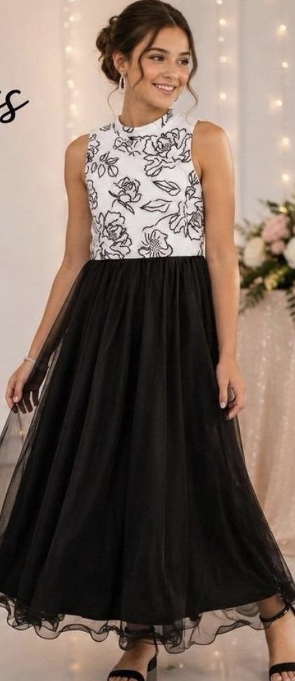 Girls Formal Black, White & Silver Tulle Dress