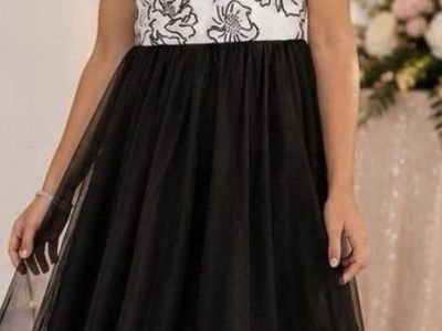 Girls Formal Black, White & Silver Tulle Dress