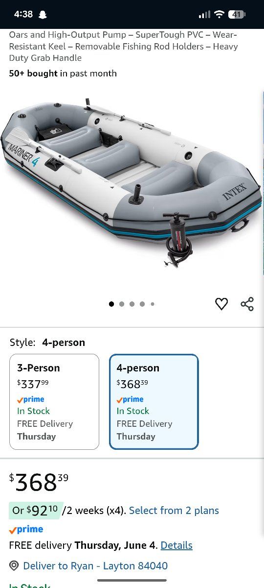 Blow up boat 4-5 person boat ores included