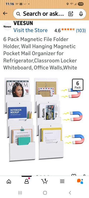 New in Box! 6pk Magnetic File Holder