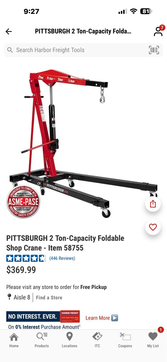3 Ton Pittsberg Shop Crane.