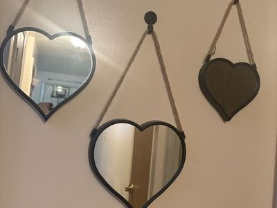 Set of 3 Heart-Shaped Hanging Wall Mirrors with Rope Hangers