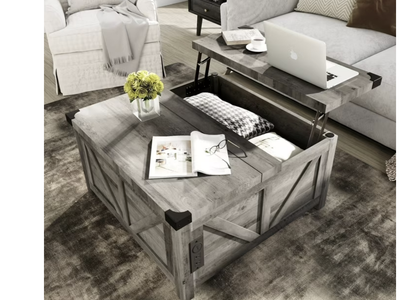 New in Box 35.6" Square Lift Top Coffee Table, Farmhouse Coffee Table with Storage & Charging Ports