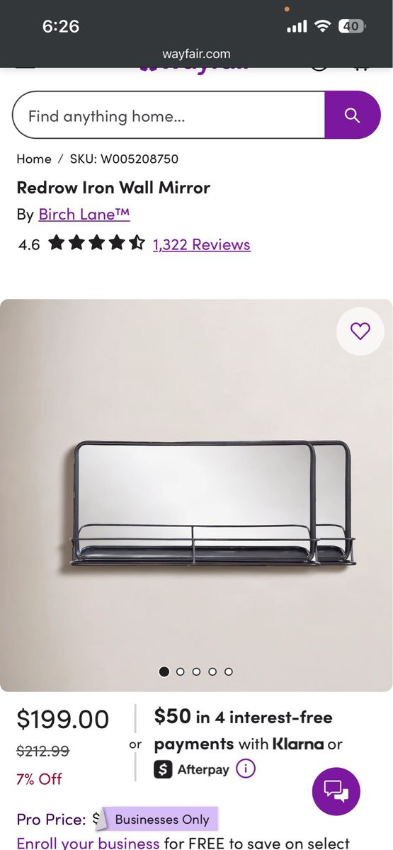 Birch Lane Redrow Iron Wall Mirror with Shelf